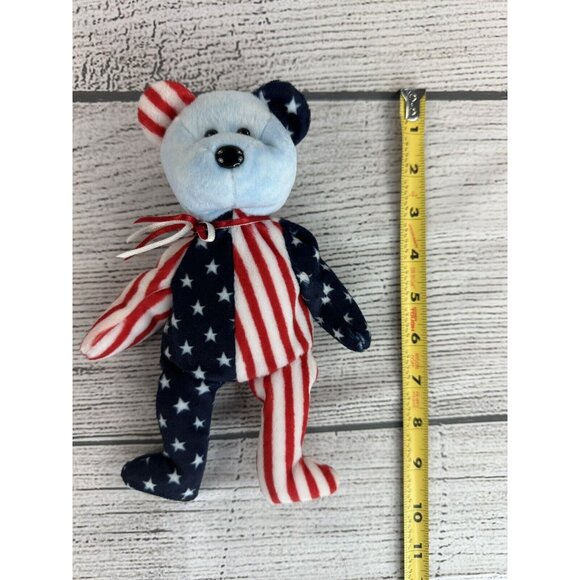 Beanie Babies SPANGLE BLUE WHITE & PINK Bears USA America Stars & Stripes 1999 - Picture 10 of 15